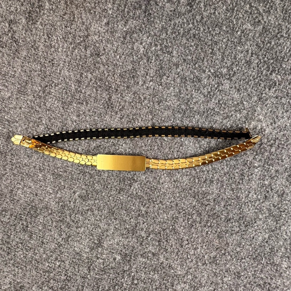 Vintage 80s Gold Fish Scale Stretch Belt Women's Elastic Disco Glam 24-36" Retro